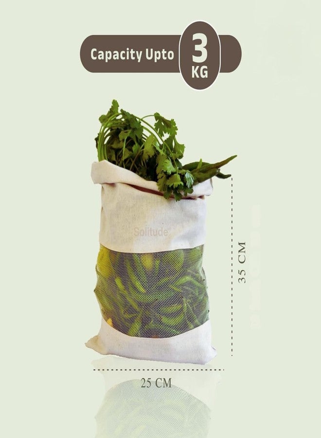 Solitude Set of 3 Cotton Vegetable Bags Fridge Storage Bag Sabji Fruits Pouch Refrigerator Produce Muslin Reusable Washable & Multipurpose use Cloth Bags with Drawstrings - Image 2